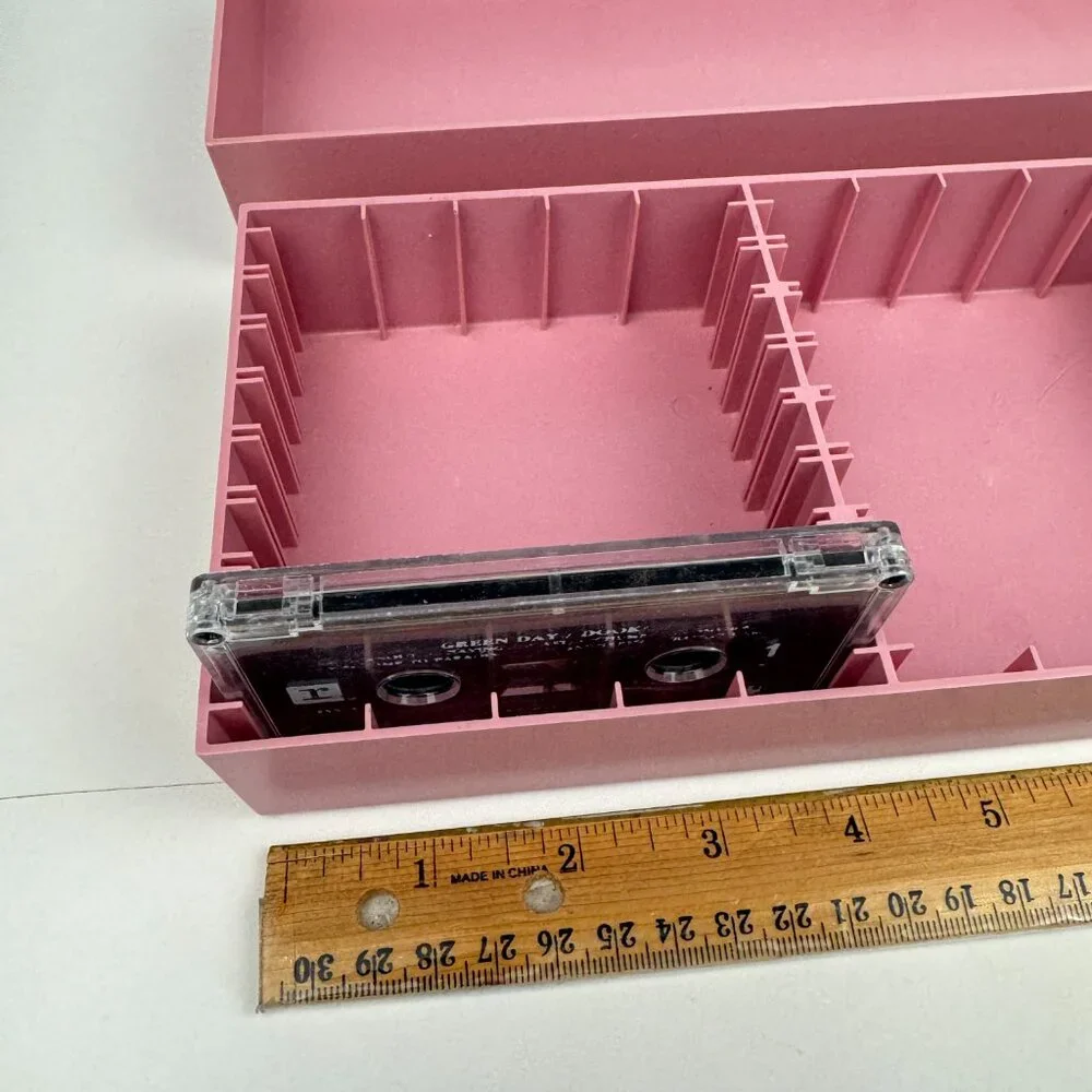 Vtg 1980s Cassette Tape Pink Hard Plastic w Lid The Dynasound Organizer Holds 24